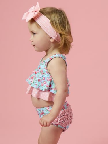 Image of RuffleButts Girls UPF50+ Sun Protection Flounce Bikini Two Piece Swimsuit
