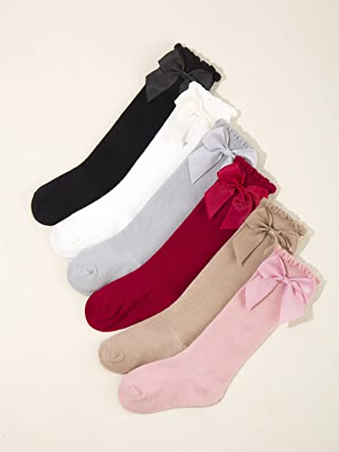 OYOANGLE Girl's 5 Pairs Bow Front Over the Calf Sock Ruffle Trim Knee High Socks Pink Multi 6-12M2
