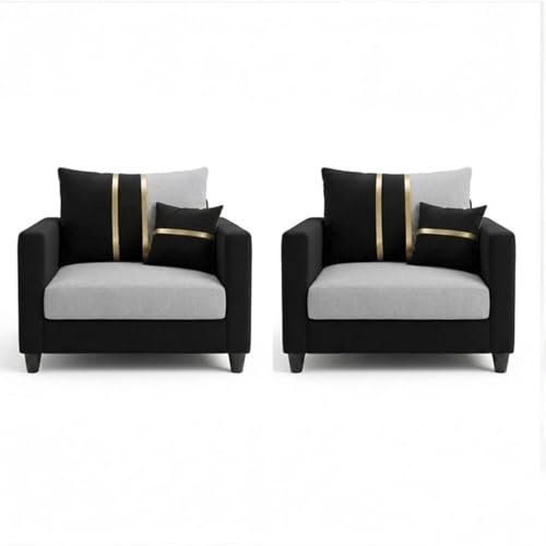 Image of Jester Plush Comfort Sofa Set | 3 Seater + 1 Seater + 1 Seater | Luxury Velvet Suede Fabric | Modern Living Room Sofa | Black - Light Gray