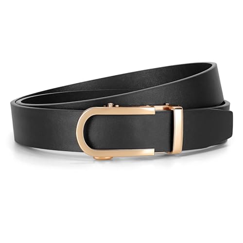 JASGOOD Ratchet Leather Belt for Women Ladies Ratchet Belt for Jeans Pants Dresses with Gold Buckle