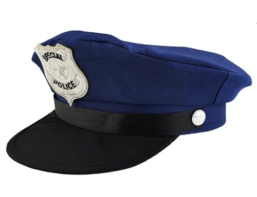 Kinder Special Police Polizei Mütze Blau mit schwarzem Schirm – Polizei Accessoire für Kinder, Verstellbar bis 55 cm Kopfumfang, Ideal für Karneval und Mottopartys