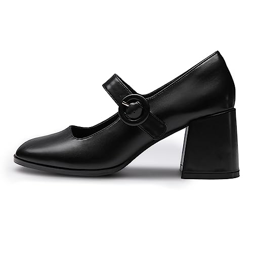 FOWT Women Mary Jane Closed Round Toe Pumps Chunky Mid Block Heels Comfy Party Dress Bridal Shoes Size 4-16 US2