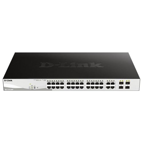 Image of D-Link 28-Port Gigabit Smart Managed PoE+ Switch, 24 PoE+ Ports (370W) + 4 SFP Combo Ports, L2+, VLANs, Web Managed, Surveillance Mode, Rackmount, Energy Efficient, NDAA Compliant (DGS-1210-28MP)