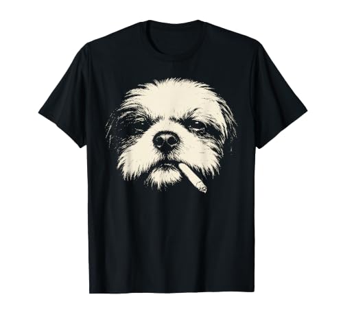 Smoking Shih Tzu Vintage Funny Dog Portrait Humor T-Shirt