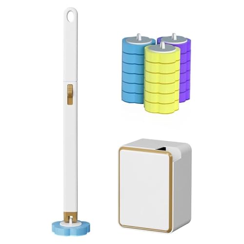 Wegwerp toiletborstelset met 18 vervangende sponskoppen, wandgemonteerde toiletborstelset met houder - wit