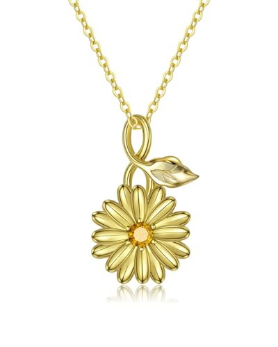 November Chrysanthemum Birth Flower Birthstone Necklace for Women: 14K Gold
