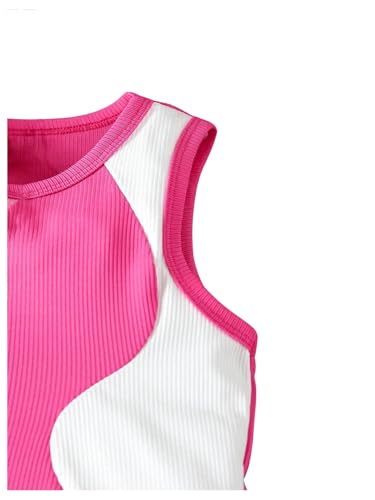 SweatyRocks Girl's Cute Colorblock Tank Top Round Neck Slim Fit Summer Crop Top4