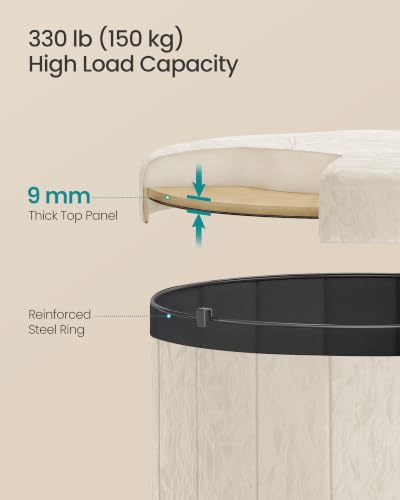Image of SONGMICS Mazie Collection - Round Storage Ottoman, Folding Footrest Stool with Removable Lid, Easy Assembly, PU Leather Vanity Stool for Bedroom, Living Room, Entryway, Cream White ULSF609WD01