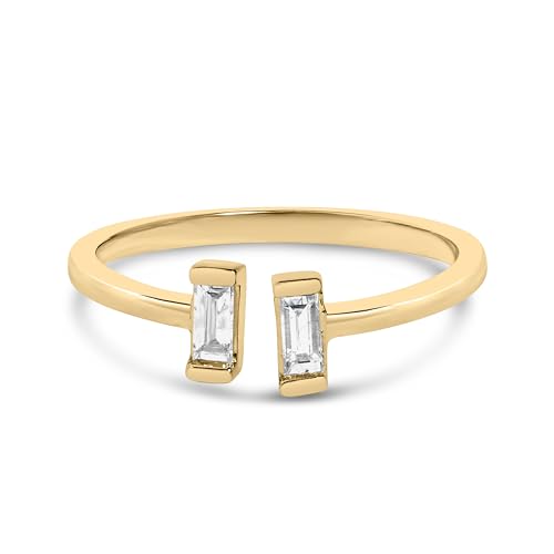 14K Yellow Gold Plated Sterling Silver 1/5 Cttw Baguette Diamond Open Band Ring - Size 5