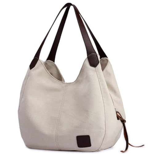 Image of Women Canvas Hobo Purse Multi Pocket Handbags Shoulder Bags Totes Purses