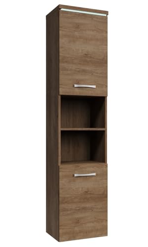 Badplaats Badezimmerschrank Paso 35 x 35 x 160 cm Braun Eiche - Hoch Badschrank Mit 2 Türen