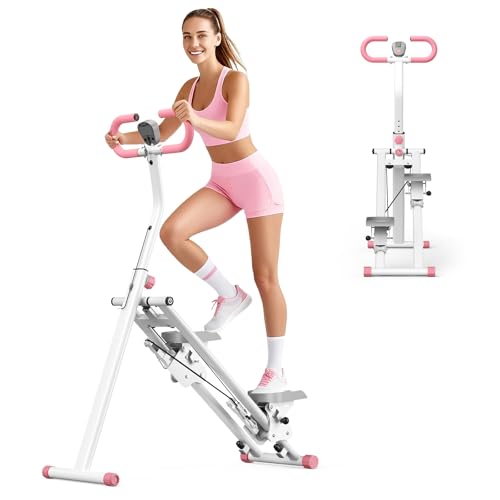 2025 Neues Stepper für Zuhause,Vertical Climber Maschine Stairmaster für Ganzkörper-Workout, Compact Folding Cardio Übung Climber mit erweiterten Schrittweite,verstellbare Lenker & Pedale (Weiß)
