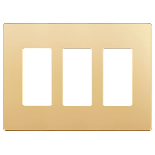 Image of LIDER Decorator Switch Cover, Screwless Wall Plate, Mid-Size 3-Gang 4.88 inch x 6.77 inch, LSWP-33M-GD, UL Listed, Thermoplastic, Matte Gold, 1-Pack