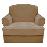 CUCRAF T Cushion Sofa Cover 2 Piece Armchair Slipcovers, Soft Thick Velvet Couch Cover for Living Room, Washable High Stretch Furniture Protector with 1 Cushion Chair Slipcover (Chair, Taupe)