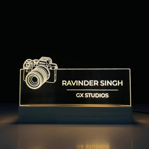 Image of Personalized LED Desk Name Plate for Photographer Custom Engraved Sign with Camera Design Photographer Desk Light Studio Office Decor Birthday Thank you Gift for Brother Boyfriend Friend