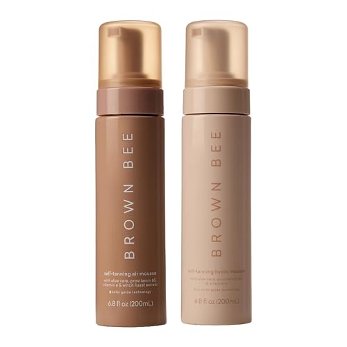 Brown Bee Mousse Bundle – Air Self Tanning Mousse & Hydro Self Tanning Mousse 200 ml | Vegan Streak-Free Bronzing Foam Duo with Color Guide & Clear Fast-Drying Formula