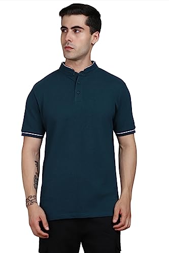 Image of Dennis Lingo Men's Cotton Solid Stand Collar Regular Fit T-Shirt