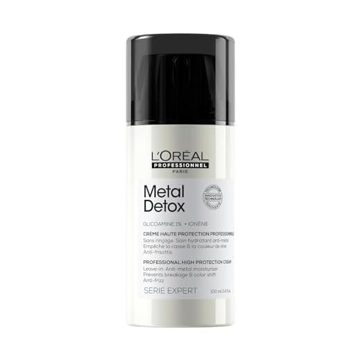 L’Oreal Professionnel Leave-in Metal Detox, Creme de Alta Proteção, Hidrata, previne de danos e mudança da cor, textura cremosa, Para cabelos danificados e processados, 100ml