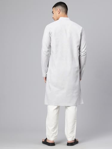 Image of Majestic Man Men's Cotton Regular Fit Casual Mandarin Collar Ethnic Motifs Solid Long Kurta