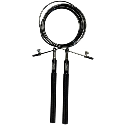BSFIT® Cuerda de Saltar | Comba Profesional para Fitness y Boxeo | Ideal para Cardio, Entrenamientos de Velocidad y Cross Training | Duradero y Ligero con Alta Adaptabilidad. (ALUMINIO FINO NEGRO)
