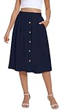 Yincro Women's Flowy Midi Skirt Summer Pleated High Waisted Casual Button Front Skirts with Pockets (Navy Blue, L)