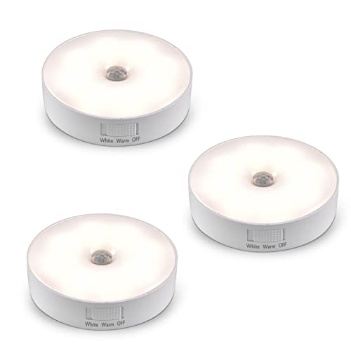 3 Stück langlebige magnetische Nachtlichter, Induktion des menschlichen Körpers, zweifarbige Temperatur, mit Schaltersteuerung, wiederaufladbare Nachttischlampen, geeignetSchränke oder Treppen usw Cover