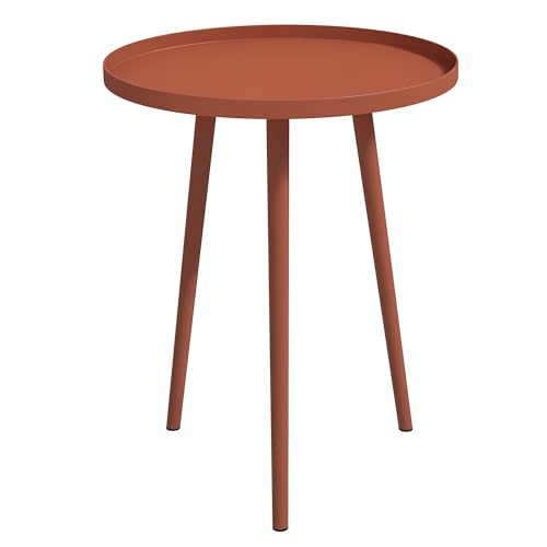 Outsunny Table Basse de Jardin Ronde, Table d'appoint extérieur avec Bord Rond en Acier, dim. Ø40 x 50H cm Rouge