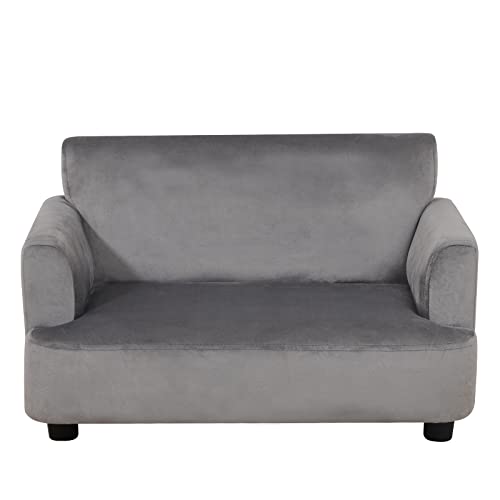 Dog Sofas And Chairs For Small Pet, Pet Sofa Bed With Wooden Frame And Velvet Fabric, Upholstered Dog Bed,Cat Sofa For 15 Pounds Animal Using,Grey #TOP2
