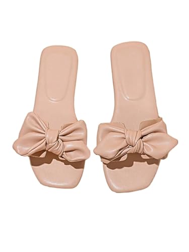 Image of GORGLITTER Girl's Bow Slip on Sandals Square Open Toe Flat Sandals for Outdoors