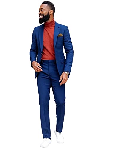 Costume Bleu Marine Hommes 2 Pièces Veste Pantalon pour Voyage