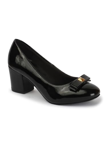 Image of Carlton London Womens Stylish Comfortable Block Heel Round Toe Slip-On Fashion Pump Shoes for Daily, Office and Casual use