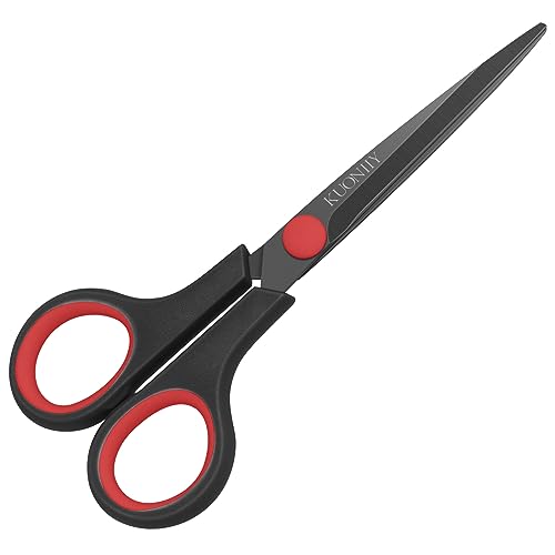 Image of KUONIIY 6 inch Ultra Sharp Titanium Coated Scissors with Comfortable Multi Purpose Handles, Black /Red