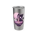 Pastel Goth Aesthetic Kawaii Creepy Cat Eating Ramen Noodles Stainless Steel Insulated Tumbler