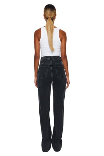 Trendyol Damen Gerade Weites Bein Hohe Taille Jeans