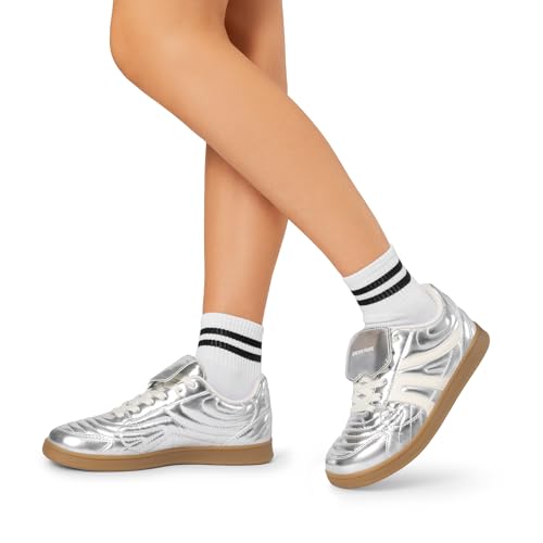 DREAM PAIRS DREAM PAIRS Women's Tennis Sneakers Walking Casual Lace-Up Footwear Comfortable Trendy Fold-Over Design Fashion Sneakers Shoes,Size 9,Silver,DWUMFN2547