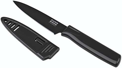 Kuhn Rikon 22817 Colori Non-Stick Straight Paring Knife with Safety Sheath, 19.5 cm, Black