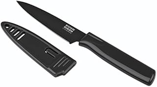 Kuhn Rikon 22817 Colori Non-Stick Straight Paring Knife with Safety Sheath, 19.5 cm, Black