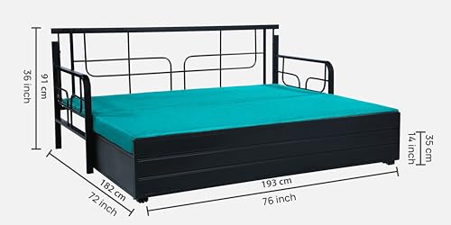 Image of 3 Seater Metal Sofa Cum Bed with Hydraulic Storage | Sofa Set for, Living Room, Guest Room, Bedroom| King Size Convertible Sofa Bed Comfortable Seating |King Size (Sea Blue & Black)