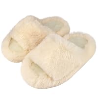 WUYISTAR Girls Fuzzy Slippers Kids Open Toe Memory Foam Slipper Warm Cozy Soft Plush Fleece Indoor House Shoes White Size 4