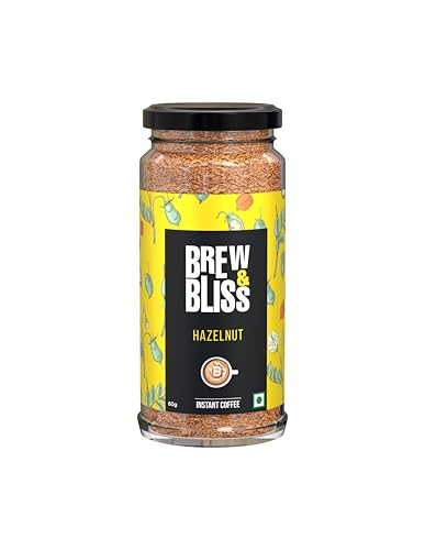 Image of Brew & Bliss Hazelnut Coffee | 60g | Instant Flavored Cafe Style Coffee | 100% Authentic Strong Coffee Powder for Hot & Cold