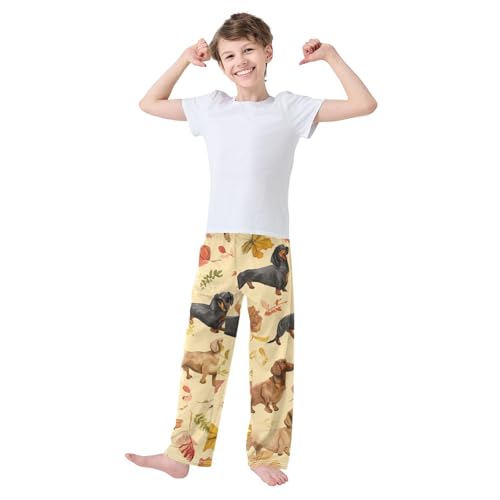 Dachshund Maple Leaf Boys Long Pants Soft Trousers Elastic Waist Kids Lounge Bottoms with Pockets S-XL3