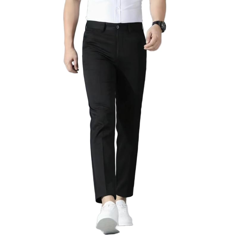 Mens Solid Color Slim Straight Fit Flat-Front Dress Pants Business Casual Trousers