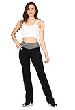 Lildy Women’s Cotton Blend Yoga Pants, High Waistband Straight Legged No See Through Material, Heather Grey Waist/Black, Large/XL