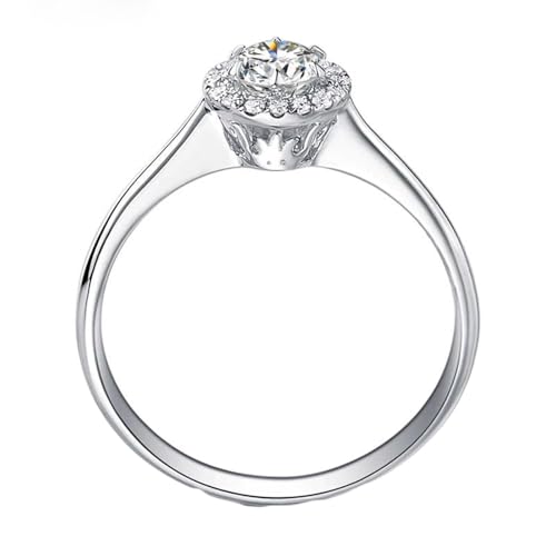 Homxi Anillos Mujer Oro Blanco 14K de Compromiso, Redondo con Diamante de 0,6ct, Anillos Eternidad Plata Mujer, Talla 9(49mm)