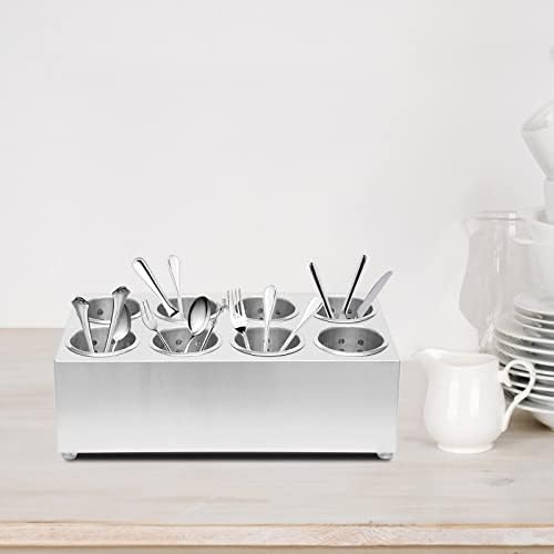 Durable Stainless Steel Flatware Caddy - 8-Hole Cutlery Organizer for Restaurants, Kitchens & Coffee Shops - Stylish Silverware Storage Holder