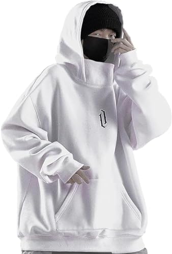 Otoño Unisex Sudaderas con Capucha Hip Hop de Gran Tamaño Sudadera con Capucha de Algodón Hip Hop de Cuello Doble para Hombres y Mujeres, G, XL