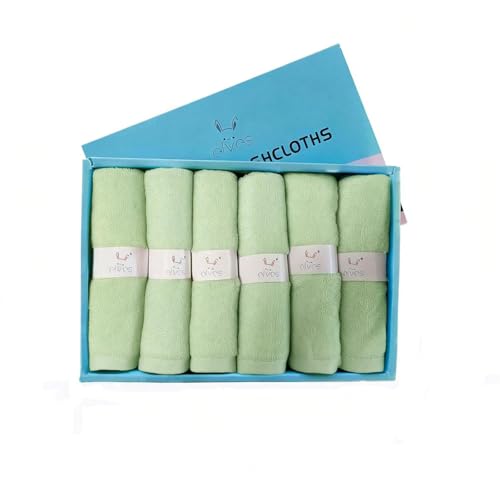 elves Bamboo Viscose Face Cloth - Soft Washcloths for Baby &amp; Adult Sensitive Skin- Organic Wash Clothes 10'' x 10'' - Reusable Makeup Remover Face Towel - Set of 6 (Green)