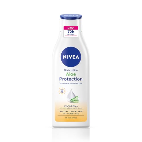 Image of NIVEA Aloe Protection Body Lotion 200 ml | With Hyaluronic Acid & 72Hr Hydration | SPF 15 | Aloe Vera Extracts | Deep Moisture Serum | For Men & Women | All Skin Types