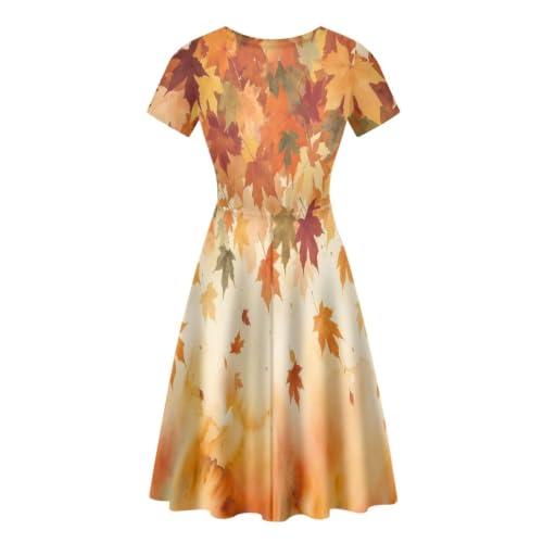 Image of POLERO Women Puffy Swing Elegant Party Midi Dresses Short Sleeve Round Neck A-Line Dress