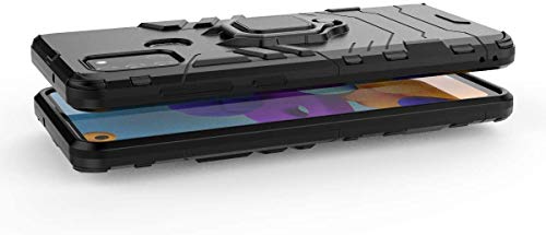 Image of FitSmart Hybrid Armor Shockproof Soft TPU and Hard PC Back Cover with Ring Case for Samsung Galaxy A21s / SM-A217F /DS - Black
